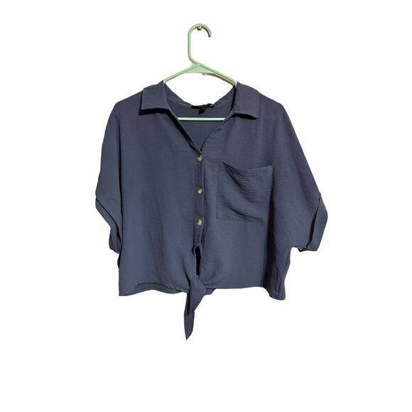 Frye Tie Front Cropped Blouse Dolman Sleeves Blue Size Small - Picture 1 of 7